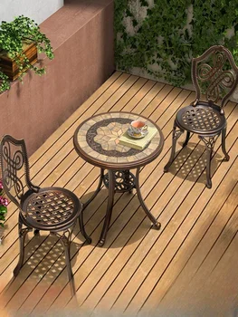 Балконный стол и стул Purple Leaf из трех частей, чайный столик и стул для отдыха в саду в европейском стиле из литого алюминия