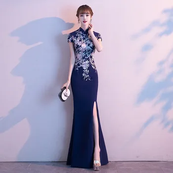 Банкетное платье Lady Qipao в китайском стиле, изысканное вечернее платье с вышивкой и аппликацией, сексуальное платье Макси с разрезом 