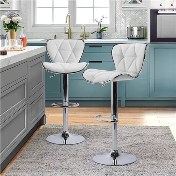 Барный стул из искусственной кожи с регулируемой спинкой Alden Design, комплект из 2 белых барных стульев для кухни, уличный барный стул
