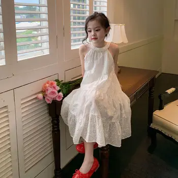 Белое платье принцессы для девочек 2023, летняя новая детская юбка, детское платье макси