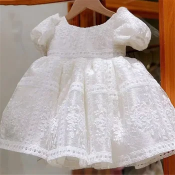 Белое Пышное тюлевое кружевное платье с цветочным принтом для девочек-принцесс, Бальные платья для Первого причастия, Подарок-сюрприз на День рождения