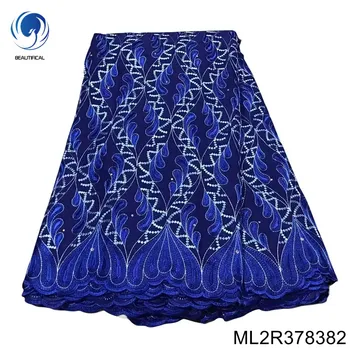 Бестселлеры 5 ярдов, вечернее платье для леди, вышивка стразами, Хлопчатобумажная кружевная ткань из нигерийской швейцарской вуали ML2R378