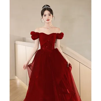 Бордовое винтажное платье размера Плюс 3XL, Женские свадебные платья для вечеринок, модные элегантные платья из марли с темпераментом, Vestidos
