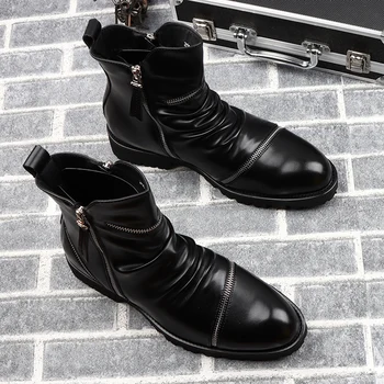брендовые дизайнерские мужские роскошные модные мотоциклетные ботинки в стиле панк для ночного клуба, черные оригинальные кожаные ботинки, красивые короткие ботинки cowoby