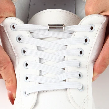 Быстросъемные шнурки для обуви для ленивого дня, шнурки без завязок с металлическим замком – плоские эластичные шнурки для обуви для взрослых и детей Кроссовки