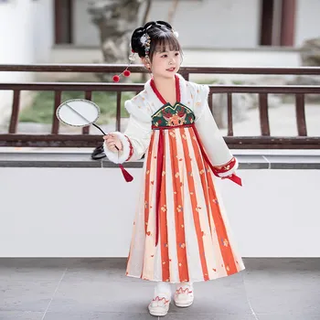 Винтажное сказочное платье Hanfu в китайском стиле для девочек 2024, Новинка зимы, плюшевый теплый детский толстый Рождественский подарок, Новогодняя одежда для маленьких детей