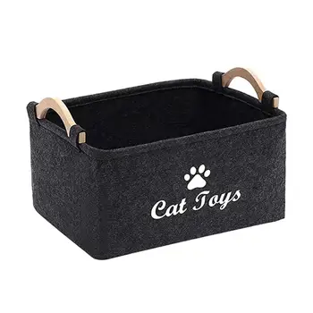 Вместительный контейнер для хранения игрушек для домашних животных с деревянными ручками, фетровая корзина для хранения товаров для домашних животных, изготовленная на заказ Собака Кошка