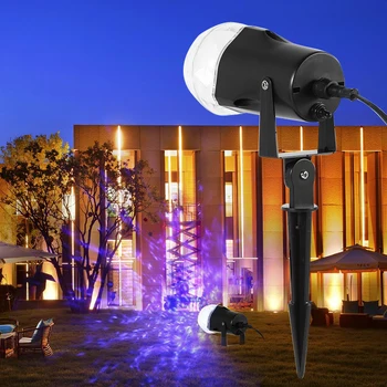 Водонепроницаемый прожектор, вращающийся светодиодный проектор с пламенем для рождественских фестивальных украшений, синий + холодный белый