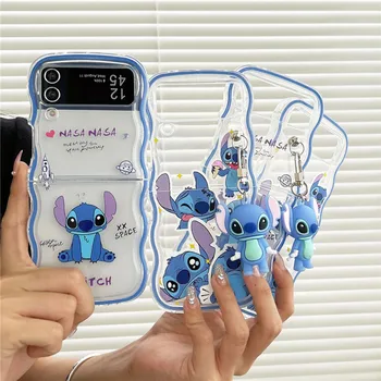 Волнистый чехол для Samsung Galaxy Z Flip 5 3 4, милая задняя крышка Disney Blue Stitch Toy Story Alien Edge