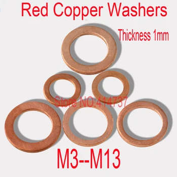Высококачественные шайбы из красной меди M3-M13 толщиной 1 мм, плоская уплотнительная шайба, Медные прокладки