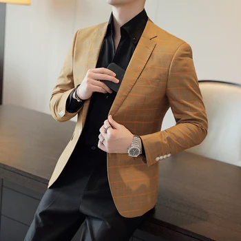 Высококачественный однотонный повседневный блейзер на одной пуговице, мужской Корейский простой Деловой смокинг, Элегантный модный приталенный пиджак для вечеринки