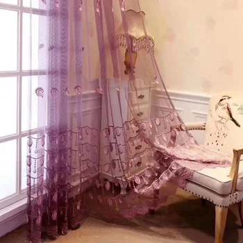 Вышитые фиолетовые тюлевые занавески для гостиной, спальни, вуаль, Лояльные Серые шторы, оконная занавеска
