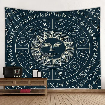 Гобелен с созвездиями Солнца и Луны, геометрическая мандала, висящая на стене, колдовство, фоновая ткань в стиле хиппи, украшение стен дома