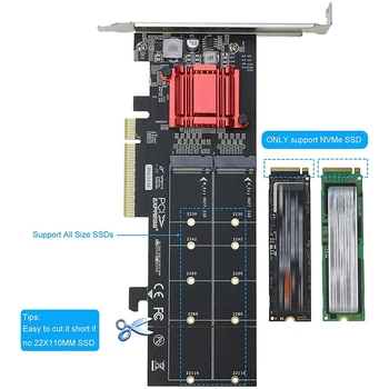 Двойной адаптер NVMe PCIe, M.2 NVMe SSD для PCI-E с поддержкой карт 3.1 X8/X16 M.2 (ключ M) NVMe SSD 22110/2280/2260/2242