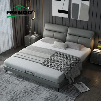Двуспальная кровать из итальянской кожи, Главная спальня, Высококачественная кровать, мебель для дома, кровать для спальни размера King / Queen Size