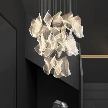 Двухуровневая люстра в стиле постмодерн, простая и легкая, роскошная лампа в гостиной, креативные скандинавские лампы, лестница, ресторан