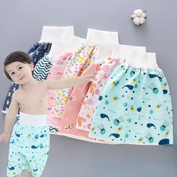 Детские пеленки водонепроницаемый юбка с высокой талией Юбка пеленки пеленки брюки для девочек и мальчиков моющийся мочи брюки тренировочные брюки