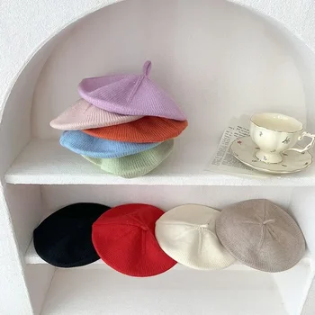 Детский весенне-осенний берет для маленьких девочек, детская шерстяная осенне-зимняя вязаная шапка Painter's для детей