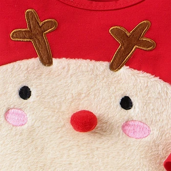 Детский рождественский комбинезон с классической вышивкой оленя, плюшевое боди с длинным рукавом, комбинезон для новорожденных