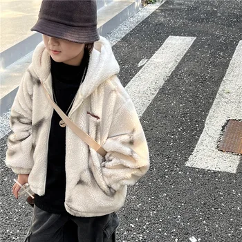 Детское пальто 2023 Зимнее Детское меховое пальто в корейском стиле Детское Осенне-зимнее пальто с капюшоном для мальчиков и девочек из иностранного меха Модное пальто
