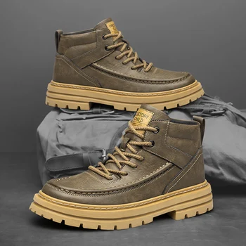 Дизайнерская брендовая мужская обувь на высоком каблуке, персонализированные ботинки из натуральной кожи, мужская рабочая одежда для улицы, зимние ботинки с высоким берцем