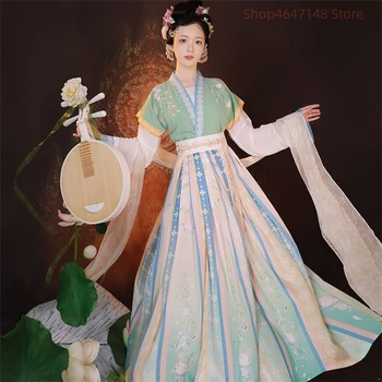 Древнее Традиционное китайское женское элегантное платье Hanfu Сказочная вышивка Сценический народный танцевальный костюм Ретро Династия Сун ПОЛНЫЕ комплекты