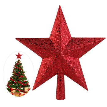 Дюймовая Рождественская елка, звездный 3D рождественский декор с блестками на верхушке дерева для рождественской вечеринки-Красный