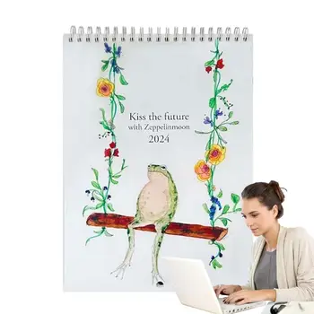 Ежемесячный календарь Настольный календарь с мультяшным дизайном, календарь в спиральном переплете для стола, стены, гостиной, кабинета, спальни