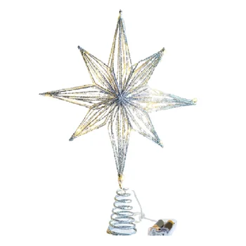 Елочные верхушки, Звездная светодиодная лампа, Рождественские украшения для дома, елочные украшения, Восьмиконечная звезда, серебристый