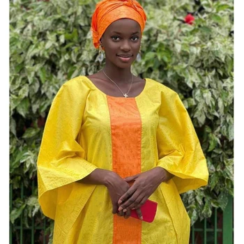 Желтые платья Bazin Riche для африканских женщин, праздничная одежда, Оригинальный халат Basin Riche Dashiki С вышивкой, вечерние платья