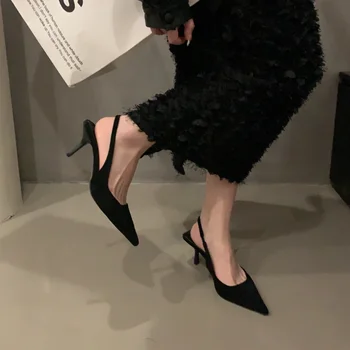 Женская обувь 2023, модные женские туфли без застежки на высоком каблуке, летние однотонные офисные и карьерные сексуальные женские босоножки на каблуке с острым носком