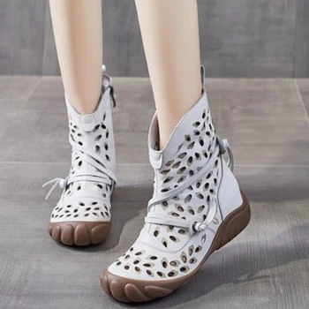 Женские ботинки 2023, Женские сандалии на молнии, дышащие повседневные женские ботинки, модные однотонные летние ботинки на плоской подошве с круглым носком