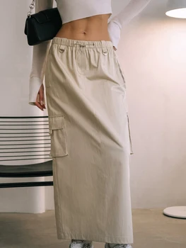 Женские длинные юбки-карго, однотонные макси-юбки с эластичной резинкой на талии, модные весенне-летние юбки Y2K