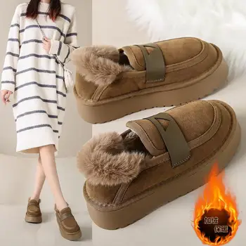 Женские зимние ботинки, зима 2023, новые хлопковые туфли на платформе с флисовой подкладкой, утепленные войлочные теплые пинетки