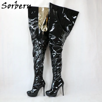 Женские сапоги Sorbern с широкими бедрами на заказ, промежность 85 см, длина голенища 125 см, туфли на очень высоком каблуке-шпильке, круглый носок, золотистая подкладка