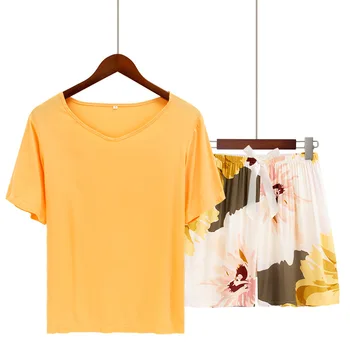 Женский пижамный комплект больших размеров S-3XL, футболка из вискозы с шортами-бабочками, пижама для женщин, домашняя одежда на улице