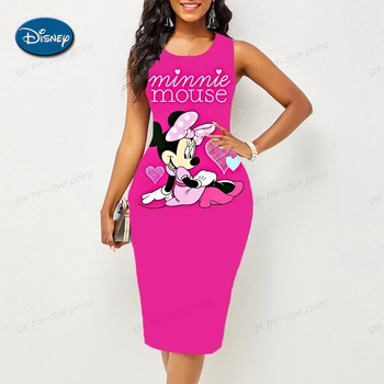 Женское сексуальное платье-майка Disney с Микки и Минни, обтягивающее элегантное платье Макси без рукавов, элегантное платье-футляр