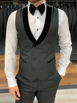 Жилет для мужского костюма Темно-серый двубортный жилет с воротником на заказ, одежда в стиле стимпанк, деловой жилет в стиле ретро, 2023 г.