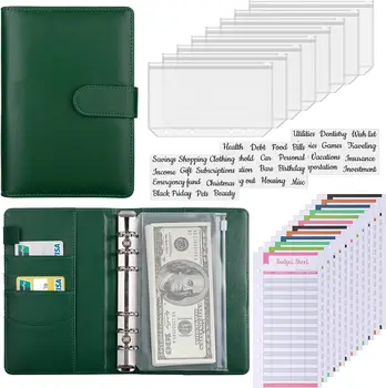 Зеленая бюджетная папка с конвертом на молнии, сберегательная папка A6, бюджетный денежный конверт, органайзер для денежных купюр, бюджетный план экономии