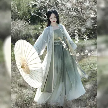Зеленая женская вышивка Hanfu Династии Сун с принтом весенне-летней книги на каждый день в китайском стиле hanfu feminino هانلو
