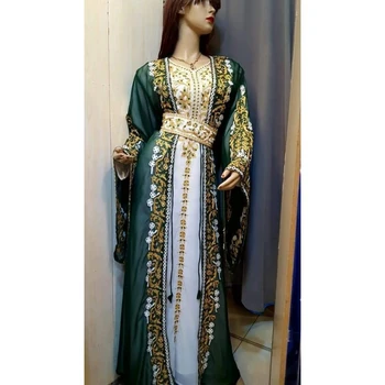 Зеленый Дубайский Марокканский кафтан, платье из жоржета, Джилбаб, арабская одежда, модные тенденции