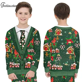 Зеленый Уродливый Рождественский свитер для ребенка, спортивный костюм с круглым вырезом, уличная одежда с винтажной графикой, Рождественский детский пуловер, осенняя одежда