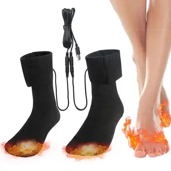 Зимние носки с подогревом, перезаряжаемые носки с электрическим подогревом от USB, зимние теплые носки с быстрым нагревом, длинные теплые носки с 5 В