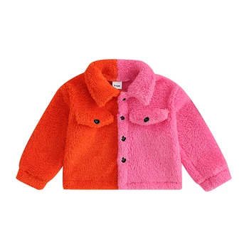 Зимняя куртка для маленьких девочек с длинным рукавом и отложным воротником контрастного цвета, верхняя одежда для повседневной носки
