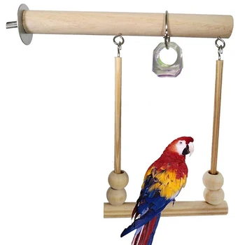 Игрушка-качели для птиц, Деревянная подставка для попугая, подставка для игр с жевательными бусинами, клетка, подставка для сна, игрушки для волнистых попугайчиков