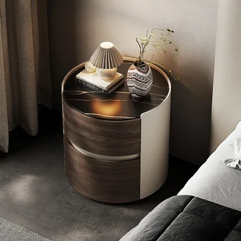 Итальянская минималистичная прикроватная тумбочка из массива дерева, легкая роскошь, элитная бытовая прикроватная тумбочка для спальни, круглая стойка