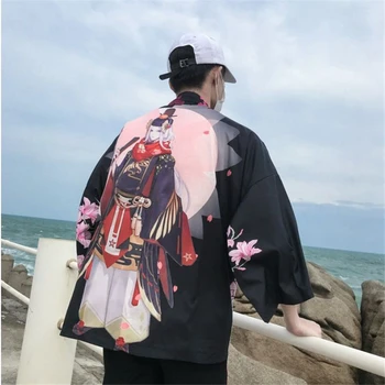 кимоно Традиционное японское кимоно юката для мужчин и женщин Японский Короткий Халат Свободное кимоно японский кардиган китайское платье