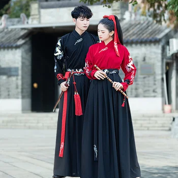 Китайское платье Ancient Hanfu 5XL Красное Черное Традиционные платья с вышивкой Халат для народных танцев в Китайском стиле Косплей Костюм Кимоно Костюм