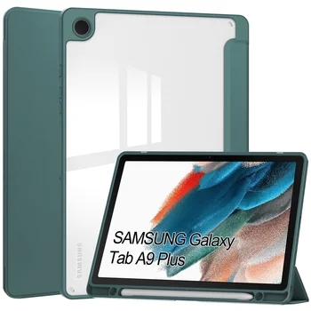 Кожаный чехол Для Samsung Galaxy Tab A9 Plus 2023 SM-X216 SM-X210 SM-X218 Планшет 11 Дюймов Прозрачная Задняя Крышка Автоматический режим сна/Пробуждения