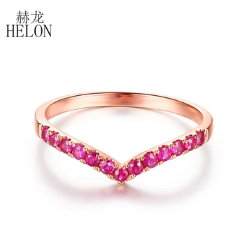 Кольцо HELON Gemstone Bands из цельного 14-каратного розового золота AU 585 пробы с натуральными красными рубинами 0,4 карата, модные женские ювелирные изделия, Свадебное Обручальное кольцо